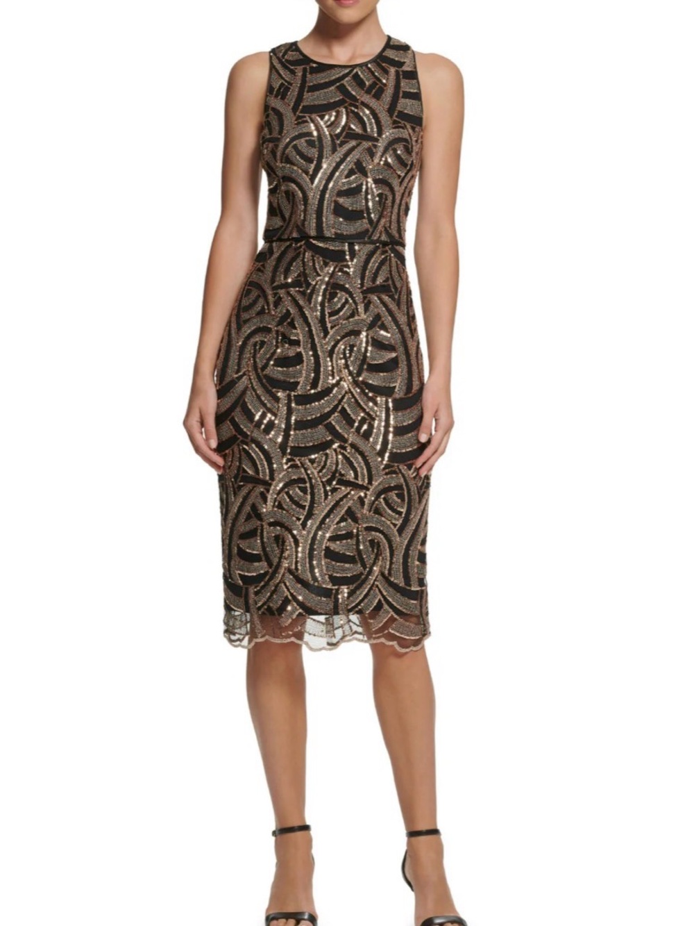 Vince Camuto Black & Gold Sequin Midi Dress